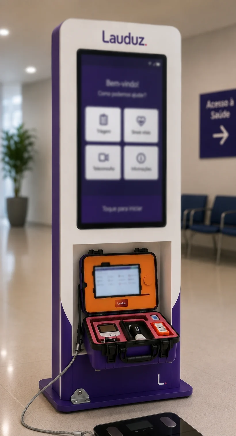 Teletotem® — totem de telemedicina para autoatendimento em saúde, com autoaferição de sinais vitais e teleconsulta em saguões, terminais e Ruas da Cidadania.